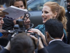 Jessica Chastain walks the red carpet for the movie Molly's Game during the Toronto International Film Festival in Toronto on Friday September 8, 2017.