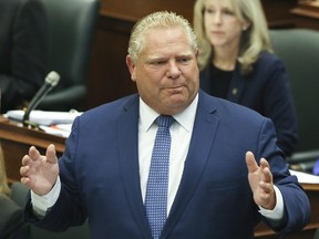 Premier Doug Ford during question period as the conservative party plans to pass a bill to reduce Toronto city council by nearly half on Monday September 17, 2018.