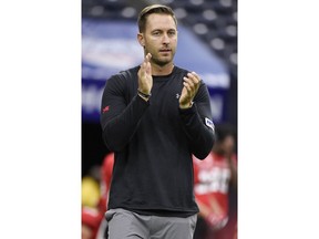 Texas Tech Red Raiders head coach Kliff Kingsbury cheers on the team during warmups before a college football game against Mississippi, Saturday, Sept. 1, 2018, in Houston.