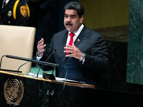 Nicolas Maduro, Venezuela's president, speaks during the UN General Assembly meeting in New York on Wednesday, Sept. 26, 2018.