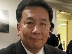 Yukio Edano, who heads the Constitutional Democratic Party, is photographed in Washington, on Capitol Hill in Washington, Wednesday, Sept. 12, 2018. He says the nation's prime minister is papering over differences on trade and other issues with President Donald Trump, and that could ultimately hurt the U.S.-Japan alliance.