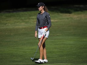 Rachel Heck of the U.S. walks on the fairway during the fourth round of the Evian Championship women's golf tournament in Evian, eastern France, Sunday, Sept. 16, 2018.