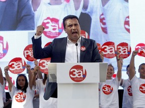 Macedonian Prime Minister Zoran Zaev speaks during a pre-referendum rally named "For European Macedonia", in Skopje, Macedonia, Sunday, Sept. 16, 2018. Thousands of people have marched in the capital Skopje on Sunday to express support of a forthcoming key referendum on changing Macedonia's name that could clear the way of the country's strive to join NATO and EU.