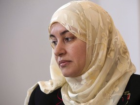 Rania El-Alloul takes part in a news conference Friday, March 27, 2015, in Montreal.