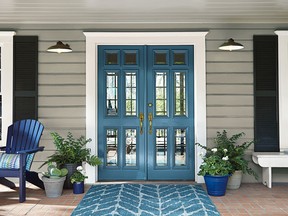 The colours for 2019 are fresh and reassuring at the same time. Blueprint, Behr's choice, looks perfect on these french doors.