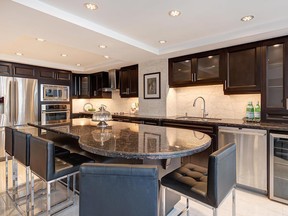 The high-end kitchen is an attractive feature.