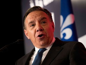 This file photo shows François Legault, CAQ leader, during a conference at Plaza-Centreville in Montreal on September 28, 2018.