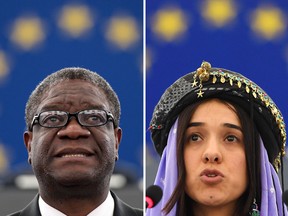 This combination shows Congolese gynaecologist Denis Mukwege and Nadia Murad.