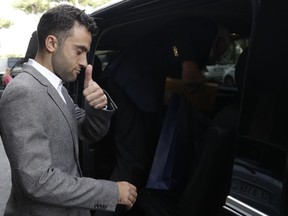 Soccer player Giuseppe Rossi leaves after being heard by a CONI (Italian Olympic committee) anti-doping commission, in Rome, Monday, Oct. 1, 2018.