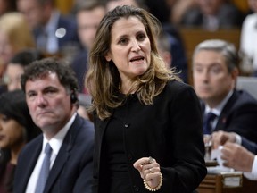 Foreign Affairs Minister Chrystia Freeland responds to the opposition during question period in the House of Commons on Parliament Hill, in Ottawa on Tuesday, Oct. 2, 2018.