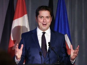 Conservative Party of Canada leader Andrew Scheer speaks at an event in Calgary on Oct. 25, 2018.