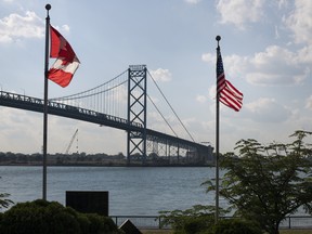 The Ambassador Bridge, which connects Windsor and Detroit.