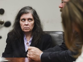 FILE - In this Aug. 3, 2018 file photo, Louise Turpin appears in Riverside County Superior Court during an information hearing in Riverside, Calif. A judge has denied a request by Turpin, charged with the torture and abuse of most of her 13 children, to be considered for a mental health diversion program. Prosecutors say an attorney for Turpin made the request on Friday, Oct. 5, 2018, arguing that she had been diagnosed with histrionic personality disorder.