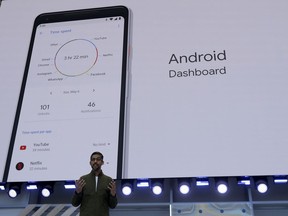 In this Tuesday, May 8, 2018 file photo, Google CEO Sundar Pichai speaks at the Google I/O conference in Mountain View, Calif. Google is expected to introduce two new smartphones in its relentless push to increase the usage of its digital services and promote its Android software that already powers most of the mobile devices in the world. The new phones will be the centerpiece of a showcase scheduled to begin late Tuesday morning, Oct. 9, 2018, in New York.