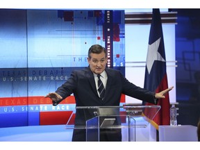 FILE - In this Tuesday, Oct. 16, 2018 file photo, U.S. Sen. Ted Cruz, R-Texas, takes part in a debate for the Texas U.S. Senate with U.S. Rep. Beto O'Rourke, D-Texas, in San Antonio. Cruz and Democratic challenger O'Rourke are of differing minds as to whether demographic shifts have changed Texas enough to send a Democrat to the U.S. Senate.