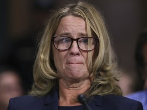 Christine Blasey Ford testifies before the Senate Judiciary Committee, Thursday, Sept. 27, 2018 in Washington. (Win McNamee/Pool Image via AP) ORG XMIT: DCJE535