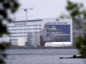 The Irving Shipbuilding facility is seen in Halifax on June 14, 2018. Shipbuilders at Halifax's Irving Shipyard have launched a campaign to keep shipbuilding work in Nova Scotia, as concerns mount over the possibility of repair work on Halifax-class navy ships being transferred to the Davie Shipyard in Quebec.