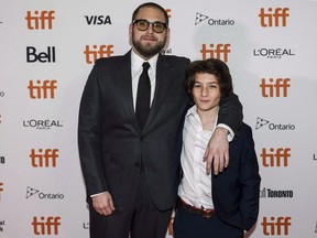 Director Jonah Hill arrives with actor Sunny Suljic ahead of the screening of "Mid90s" during the Toronto International Film Festival in Toronto, on Sunday, September 9, 2018.