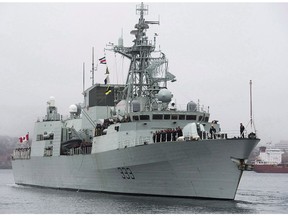 HMCS Toronto heads to the Arabian Sea as part of Operation Artemis, in Halifax on Monday, Jan.14, 2013. A Royal Canadian Navy ship taking part in NATO exercises off the United Kingdom was forced to head into port in Belfast after experiencing a loss of power at sea.