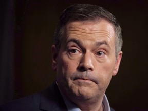 Jason Kenney speaks to the media at his first convention as leader of the United Conservative Party in Red Deer, Alta., on May 6, 2018. Jason Kenney, who could be elected premier in next year's Alberta provincial election, told the Calgary Chamber of Commerce he wants to know the real cost of hosting the event to taxpayers.