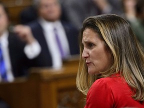 Minister of Foreign Affairs Chrystia Freeland stands during question period in the House of Commons on Parliament Hill in Ottawa on Monday, Oct. 15, 2018. Freeland says she has "very worrying" questions about the disappearance of missing journalist Jamal Khashoggi.