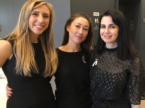 #AfterMeToo co-founders Freya Ravensbergen, left to right, Aisling Chin-Yee, and Mia Kirshner pose in this undated handout photo. A Canadian group that pushed for change in the country's screen industry amid the #MeToo movement is taking matters into its own hands after seeing a lack of action. Actresses Mia Kirshner and Freya Ravensbergen, two of the co-founders of #AfterMeToo, say the group is building a digital online centre featuring resources for survivors of workplace violence.