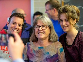 University of Waterloo associate professor Donna Stickland, winner of the 2018 Nobel Prize in Physics, poses for a photo during a celebration with colleagues and students in Waterloo, Ont., on Oct. 2, 2018.