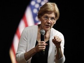 In this Aug. 8, 2018, file photo, U.S. Sen. Elizabeth Warren, D-Mass., speaks during a town hall style gathering in Woburn.