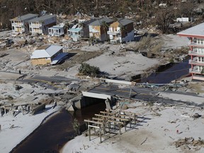 This photo shows devastation from Hurricane Michael in this aerial photo over Mexico Beach, Fla., Friday, Oct. 12, 2018. Blocks and blocks of homes were demolished, reduced to piles of splintered lumber or mere concrete slabs, by the most powerful hurricane to hit the continental U.S. in nearly 50 years.