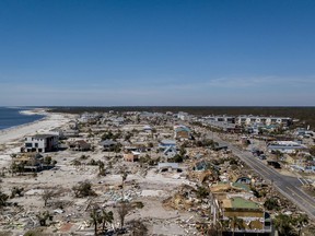 This aerial photo shows debris and destruction in Mexico Beach, Fla., Friday, Oct. 12, 2018, after Hurricane Michael went through the area on Wednesday. Mexico Beach, the ground-zero town, was nearly obliterated by the hurricane, an official said Friday as the scale of the storm's fury became ever clearer.