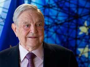 George Soros, founder and chairman of the Open Society Foundations, arrives for a meeting in Brussels on April 27, 2017.