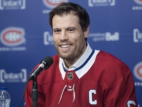 Montreal Canadiens' Shea Weber speaks during a press conference announcing him as the new captain of the team in Brossard, Que., Monday, October 1, 2018.