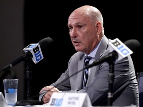Big Ten Commissioner Jim Delany speaks at a press conference during Big Ten NCAA college basketball media day Thursday, Oct. 11, 2018, in Rosemont, Ill.