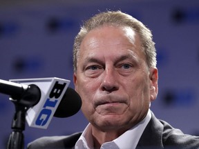 Michigan State head coach Tom Izzo listens to a question at a press conference during Big Ten NCAA college basketball media day Thursday, Oct. 11, 2018, in Rosemont, Ill.