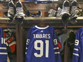 In the Toronto Maple Leafs locker room.
