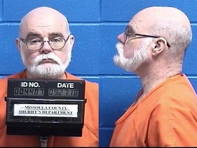 This Sept. 27, 2018 booking photo provided by Missoula County Sheriff's Office shows Eric Franklin Rosser. Rosser, 66, who has served a federal prison term for a child pornography case with roots in Thailand and Indiana, pleaded guilty to accessing the internet to view child pornography while on a bus traveling through Montana last summer. The former keyboardist for rocker John Mellencamp who was once on the FBI's Most Wanted list said he cashed out his life savings and was fleeing Washington state at the time of his arrest because he was charged with violating the terms of his supervised release in the Indiana case. Rosser faces at least 10 years in prison when he is sentenced in January. (Missoula County Sheriff's Office via AP)