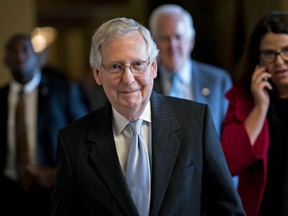 Senate Majority Leader Mitch McConnell is shown in the Senate on Capitol Hill in Washington on February 13, 2018. MUST CREDIT: Washington Post photo by Melina Mara