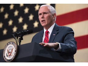 Vice President Mike Pence rallies for Republicans in Oakland County, Monday, Oct. 29, 2018, at the Oakland County Airport in Waterford, Mich.