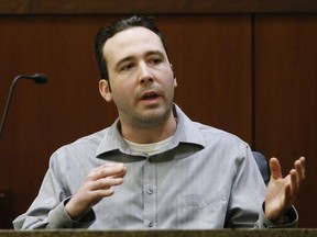 William Hoehn testifies in District Court in Fargo, N.D., during his trial for conspiracy to commit murder of Savanna LaFontaine-Greywind, a 22-year-old who's baby was cut from her womb.