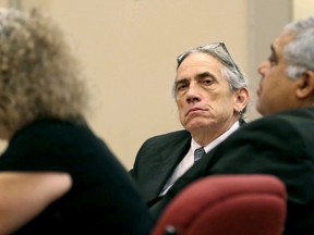 Ferdinand Augello listens during closing arguments in his murder trial Tuesday, Oct. 2, 2018, in Mays Landing, N.J. Augello is charged in the killing of a New Jersey radio show host in an alleged plot to prevent her from exposing a drug ring.
