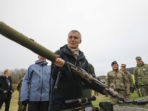 NATO Secretary General Jens Stoltenberg visits the NATO-led military exercise Trident Juncture on Distinguished Visitors Day in Trondheim, Norway, Tuesday Oct. 30, 2018.