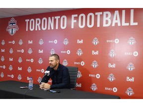 Toronto FC coach Greg Vanney attends an end-of-season news conference in Toronto, Tuesday, Oct.30, 2018. The MLS team missed the playoffs this year after capturing the championship last season.