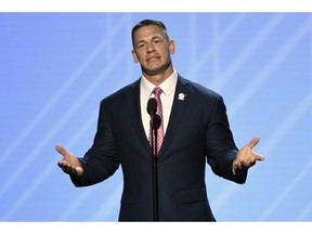 FILE - In this July 12, 2017, file photo, John Cena presents the Jimmy V perseverance award at the ESPYS in Los Angeles. WWE is set to hold its Crown Jewel event Friday, Nov. 2, 2018, in Riyadh, Saudi Arabia. Cena, the 15-year face of the company who could not be reached for comment, was widely reported to have misgivings about his participation in the event and how it might affect his blossoming movie career.