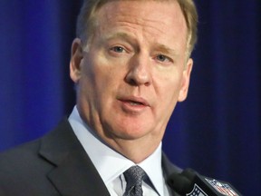 NFL commissioner Roger Goodell speaks during a press conference after the NFL owners meetings , Wednesday, Oct. 17, 2018, in New York.