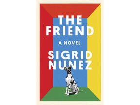 This cover image released by Riverhead Books shows "The Friend," a novel by Sigrid Nunez, which is a fiction finalist for the National Book Awards. Winners will be revealed Nov. 14 during a dinner ceremony in Manhattan. (Riverhead Books via AP)