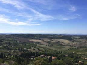 This Sept. 11, 2018 photo shows a panoramic view from the top of Montepulciano, a walled hill town in the province of Siena in Tuscany, Italy.