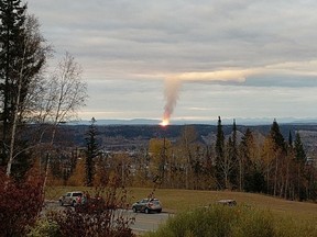 This Tuesday, Oct. 9, 2018, photo provided by Dhruv Desai shows an explosion near the community of Shelley, British Columbia. The massive pipeline explosion risks cutting off the flow of Canadian natural gas to Washington State, and companies are urging customers to conserve.