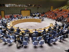 In this photo provided by the United Nations, the United Nations Security Council meets on the situation in Mali, Friday, Oct. 19, 2018 at U.N. Headquarters. The U.N. has asked the government of Sri Lanka to immediately repatriate the commander of the country's 200-person contingent in the U.N. peacekeeping force in Mali following a review of his human rights background.