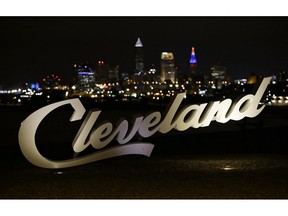 This Nov. 25, 2017, photo shows downtown Cleveland. A person familiar with the decision says the Cleveland Cavaliers have been selected by the NBA to host the 2022 All-Star Game.