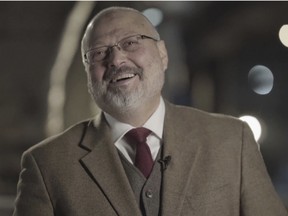 In this image made from a March 2018 video provided by Metafora Production, Jamal Khashoggi speaks during an interview at an undisclosed location.